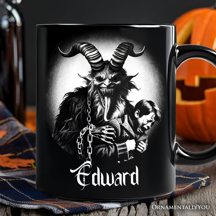 Krampus Spooky Portrait Personalized Mug Horror Villain Theme Halloween Gift with Custom Name Personalized Ceramic Mug OrnamentallyYou Black Customized 