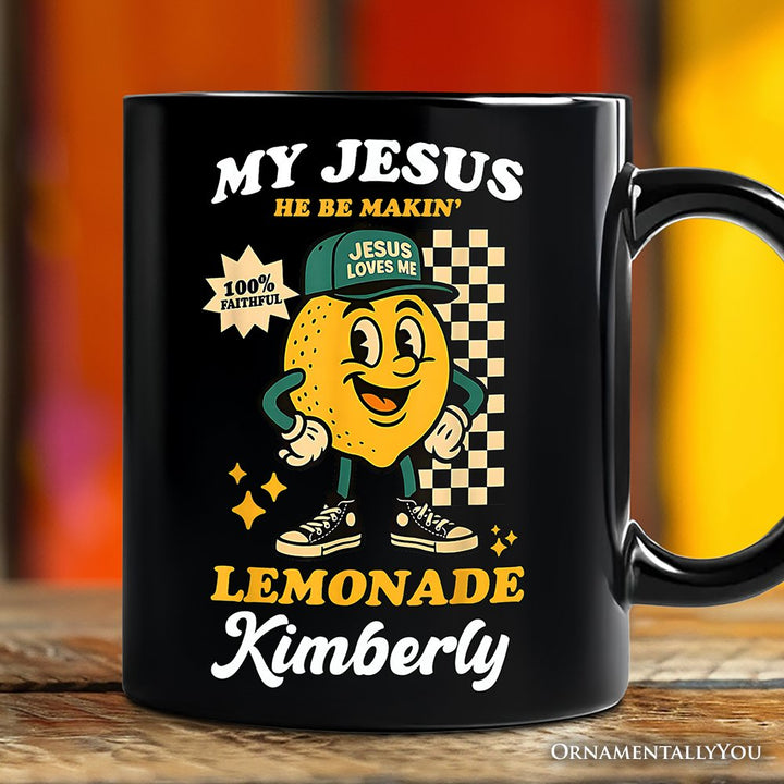 Life Gave Me Lemons Jesus Lemonade Personalized Mug, Funny Christian Faith Retro Gift with Custom Name Personalized Ceramic Mug OrnamentallyYou Black Customized 