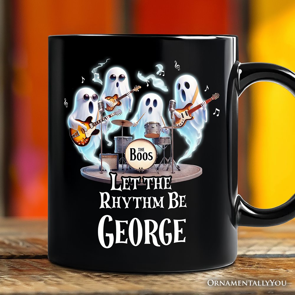 Let the Rhythm Be Ghost Band Personalized Mug, Whimsical Rock Music Gift with Custom Name Personalized Ceramic Mug OrnamentallyYou Black Customized 