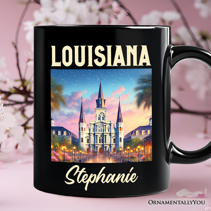 Artistic Louisiana State Cathedral Personalized Mug, St. Louis Landmark Gift and Holiday Keepsake Souvenir with Custom Name