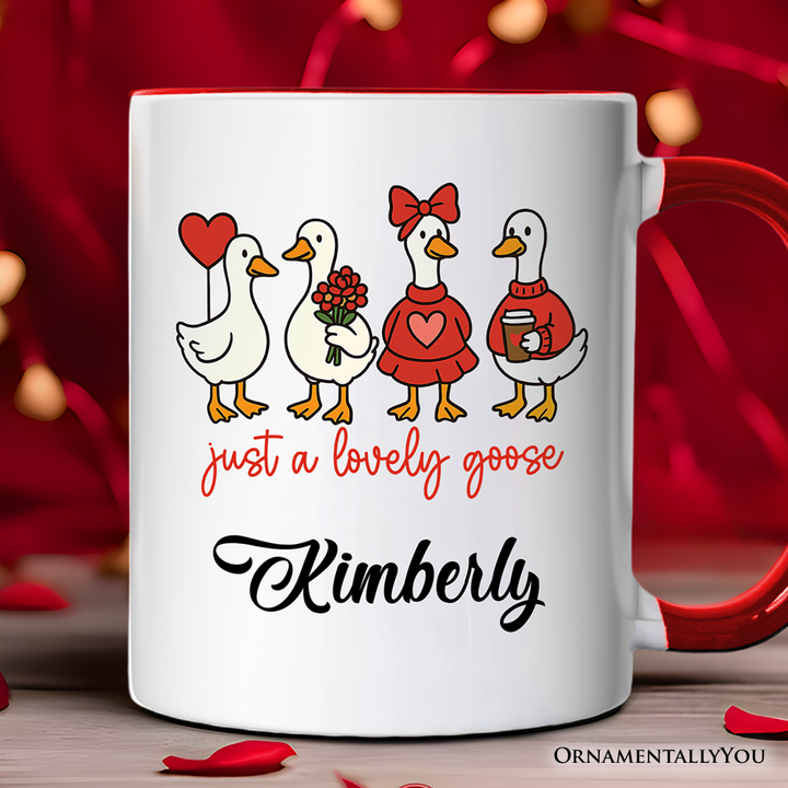 Just a Lovely Goose Personalized Mug, Coquette Valentine Cute Love Gift with Custom Name