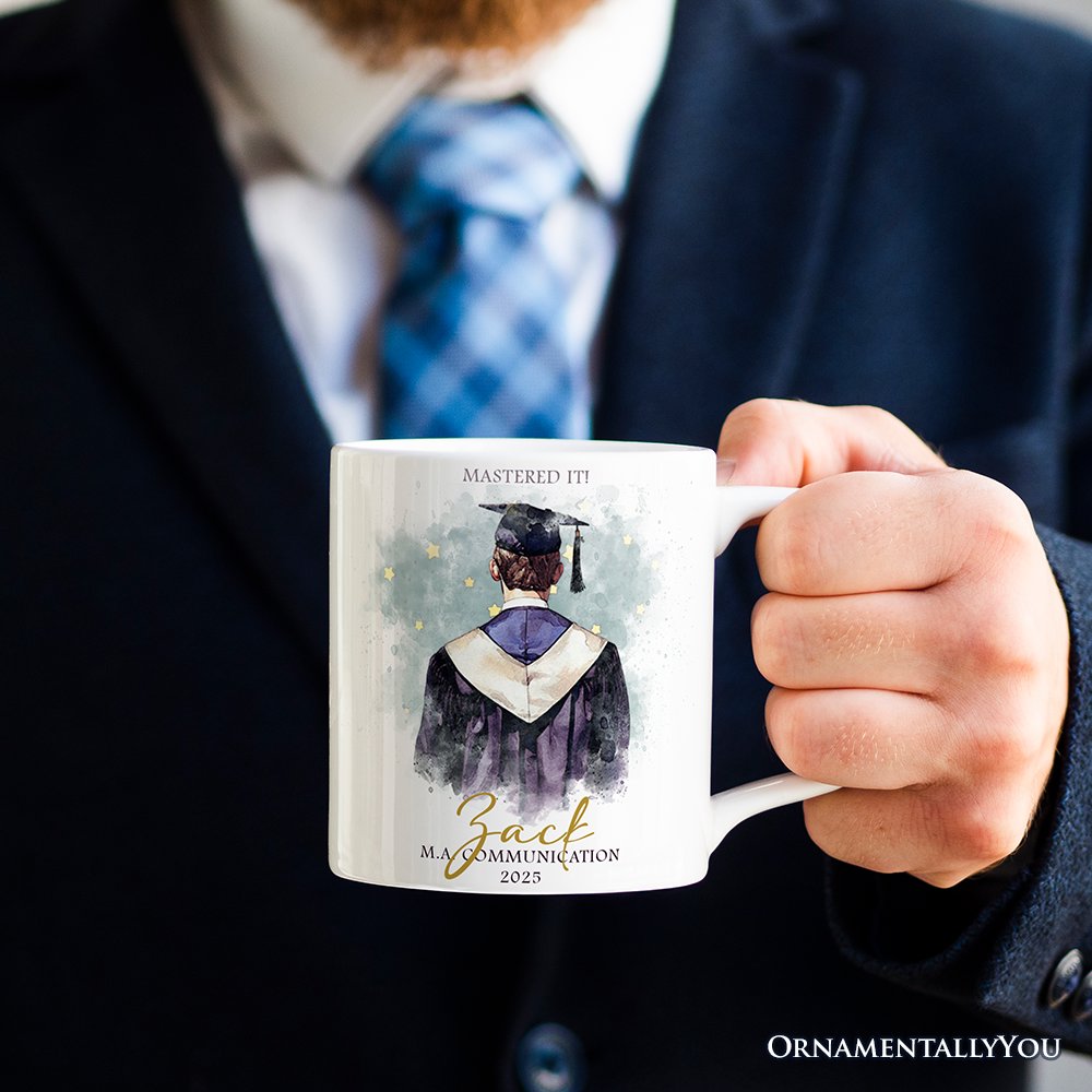 Male Graduation Personalized Mug, Student Custom Gift with Name Personalized Ceramic Mug OrnamentallyYou 