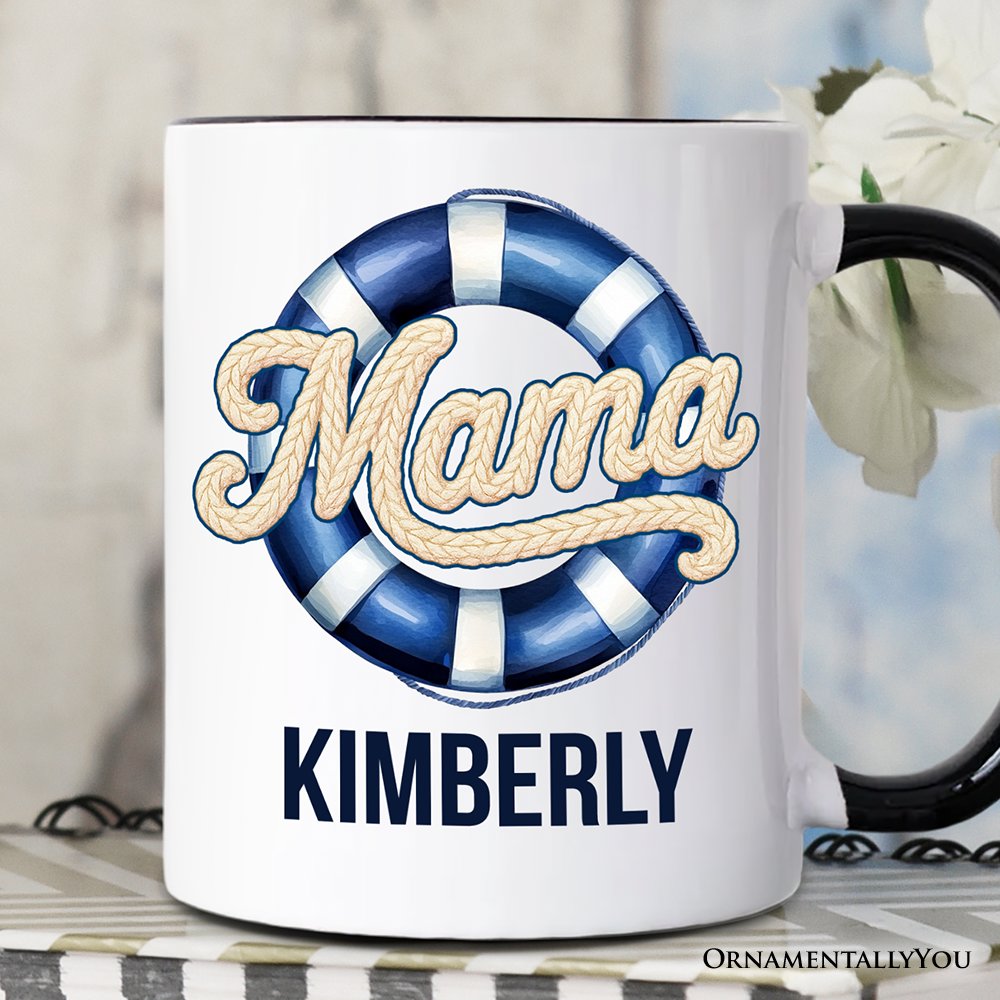 Mama Cruise Personalized Mug, Printed Faux Yarn Vacation Gift with Custom Name Personalized Ceramic Mug OrnamentallyYou Black Handle Customized 