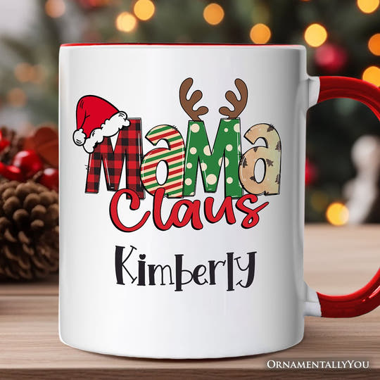 Mama Claus Retro Christmas Personalized Mug, Matching Family Holiday Gift with Custom Name Personalized Ceramic Mug OrnamentallyYou White - Black Customized 