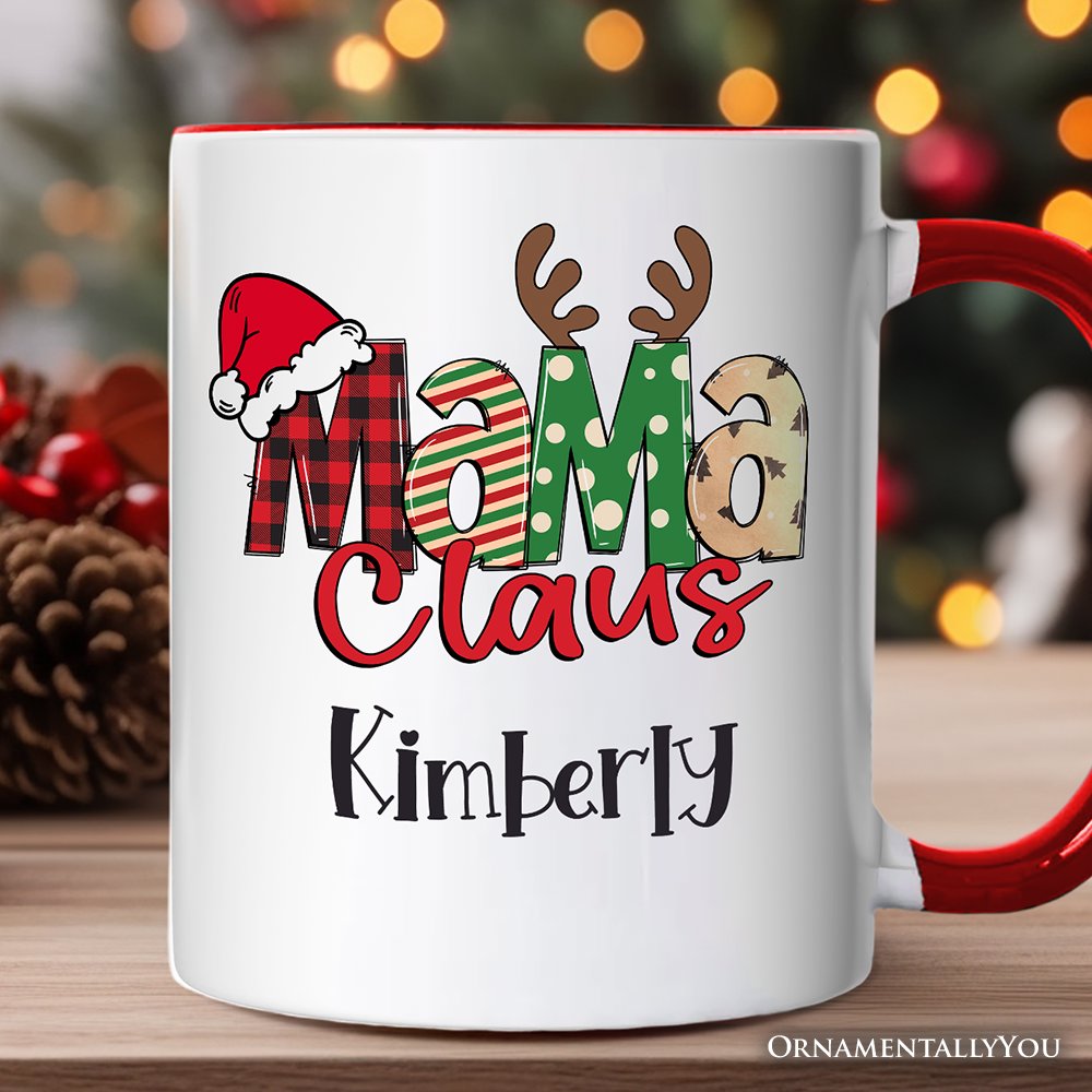 Mama Claus Retro Christmas Personalized Mug, Matching Family Holiday Gift with Custom Name Personalized Ceramic Mug OrnamentallyYou White - Black Customized 