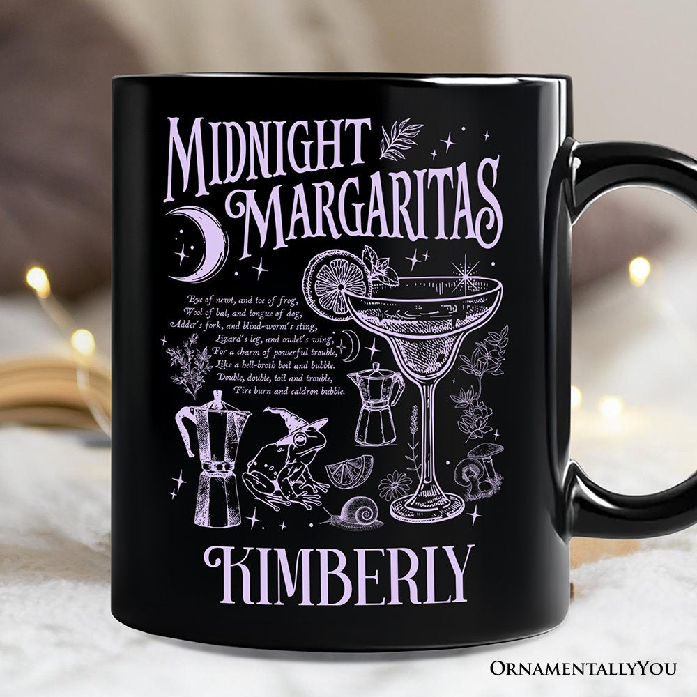 Midnight Margaritas Halloween Personalized Mug, Whimsical Gift for Drinking Witches with Custom Name Personalized Ceramic Mug OrnamentallyYou White - Black Customized 