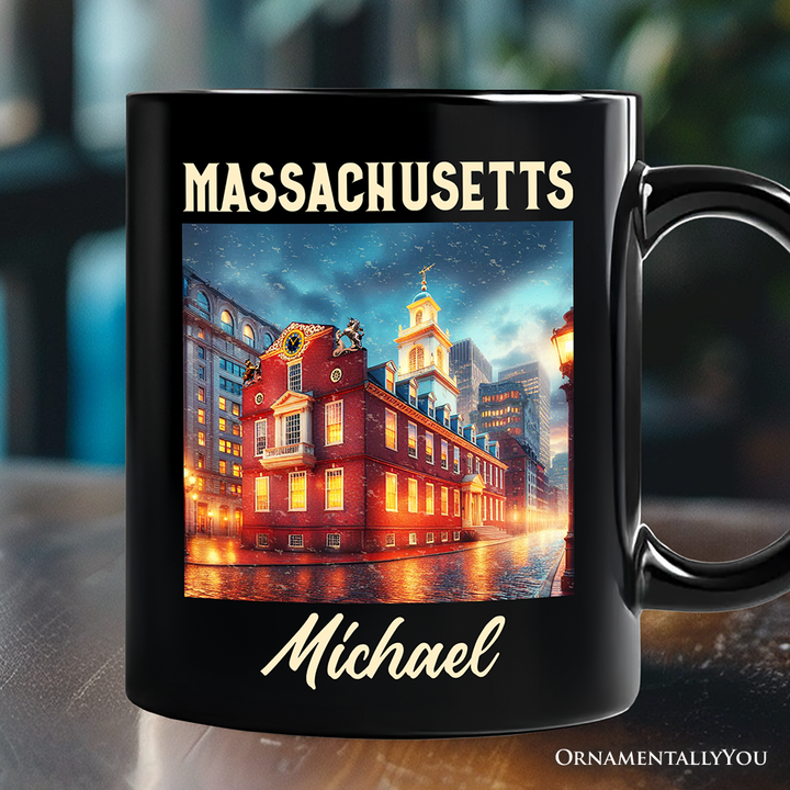 Classic Massachusetts State Old State House Personalized Mug, Colonial Landmark Gift and Boston Travel Keepsake Souvenir with Custom Name