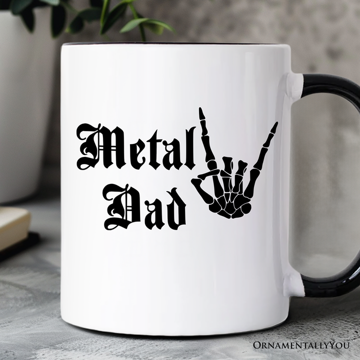 Metal Dad Skeleton Mug, Rock Music Hand Sign Gift
