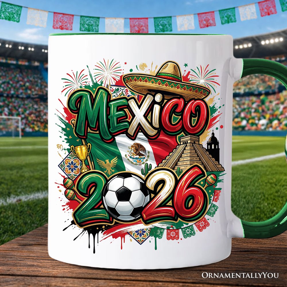 Mexico 2026 Soccer Cup Global Championship Mug, Football Fans Gift Personalized Ceramic Mug OrnamentallyYou Green Handle Non-Custom 