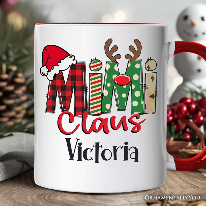 Mimi Claus Retro Christmas Personalized Mug, Matching Family Holiday Gift with Custom Name