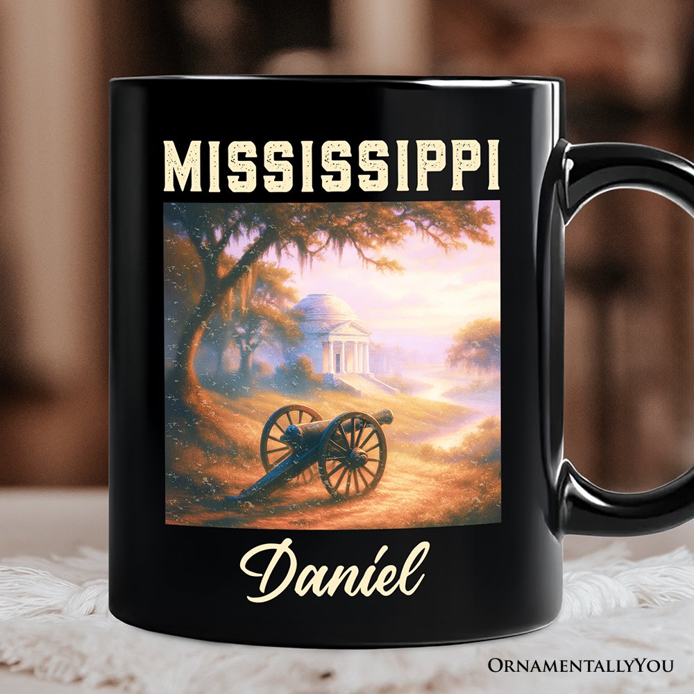 Artistic Mississippi State Vicksburg National Military Park Personalized Mug, Southern Heritage Gift and Travel Souvenir with Custom Name Personalized Ceramic Mug OrnamentallyYou Black Customized 