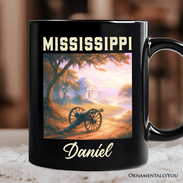 Artistic Mississippi State Vicksburg National Military Park Personalized Mug, Southern Heritage Gift and Travel Souvenir with Custom Name Personalized Ceramic Mug OrnamentallyYou Black Customized 