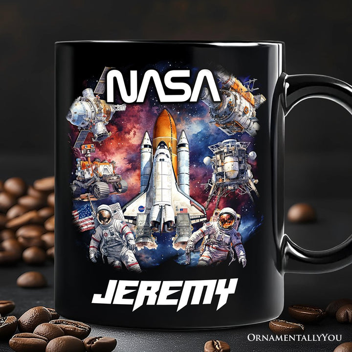 Artistic NASA Handcrafted Christmas Personalized Mug, Astronaut in Outer Space with the Planets Gift with Custom Name Personalized Ceramic Mug OrnamentallyYou White - Black Customized 