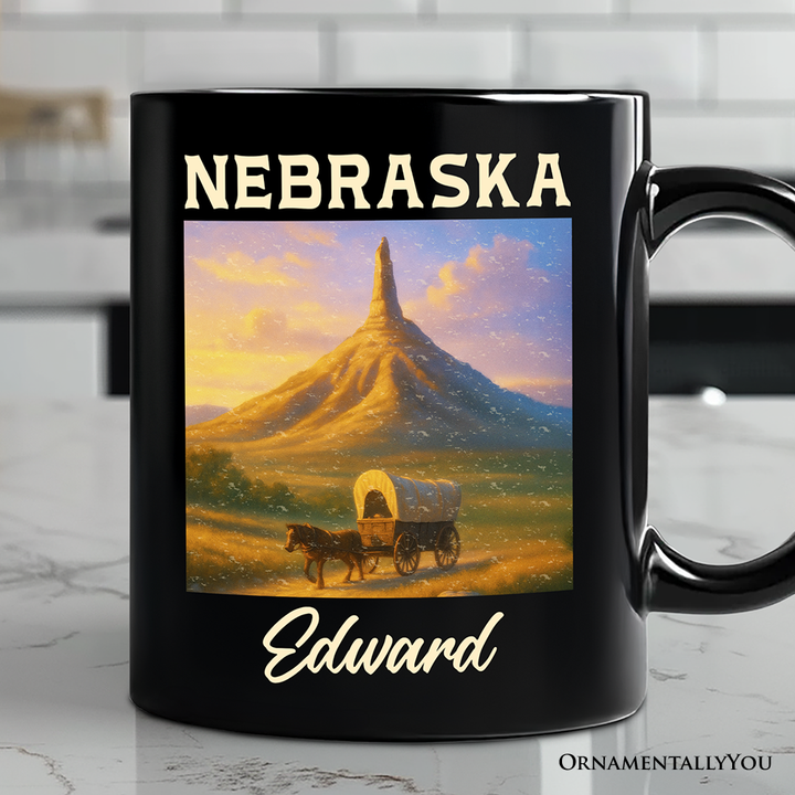 Scenic Nebraska State Chimney Rock Scenic Personalized Mug, Western Landmark Tee and Historic Trail Keepsake Souvenir with Custom Name