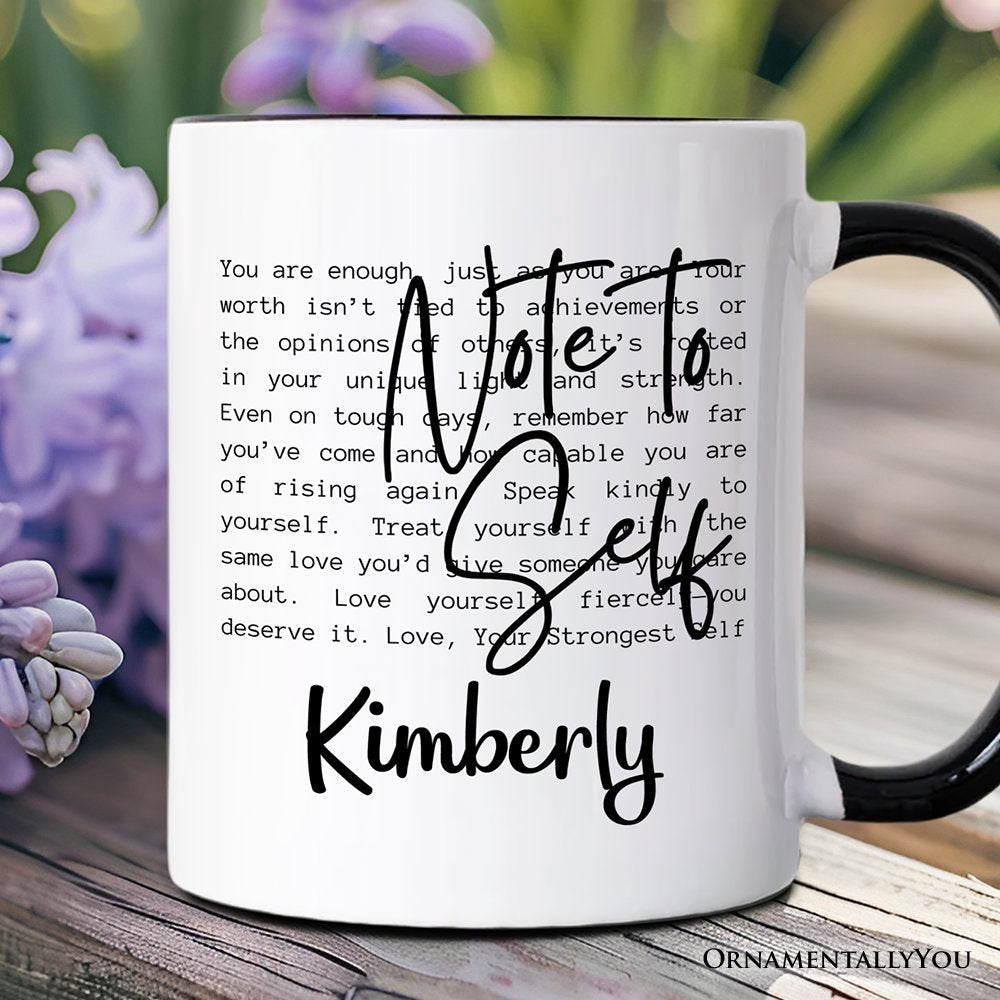 Note To Self Mental Health Personalized Mug, Motivational Definition Gift with Custom Name Personalized Ceramic Mug OrnamentallyYou Black Handle Custom 