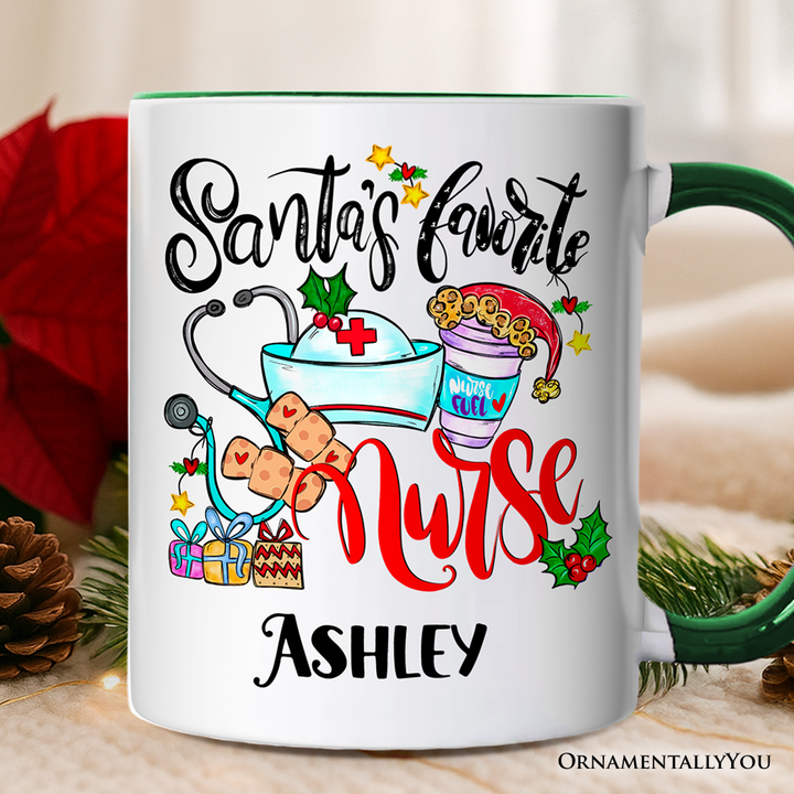 Santa’s Favorite Nurse Christmas Personalized Mug, Healthcare Appreciation Gift with Custom Name