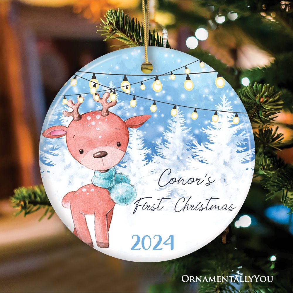 Baby Reindeer First Christmas Male and Female Personalized Ornament Ceramic Ornament OrnamentallyYou 