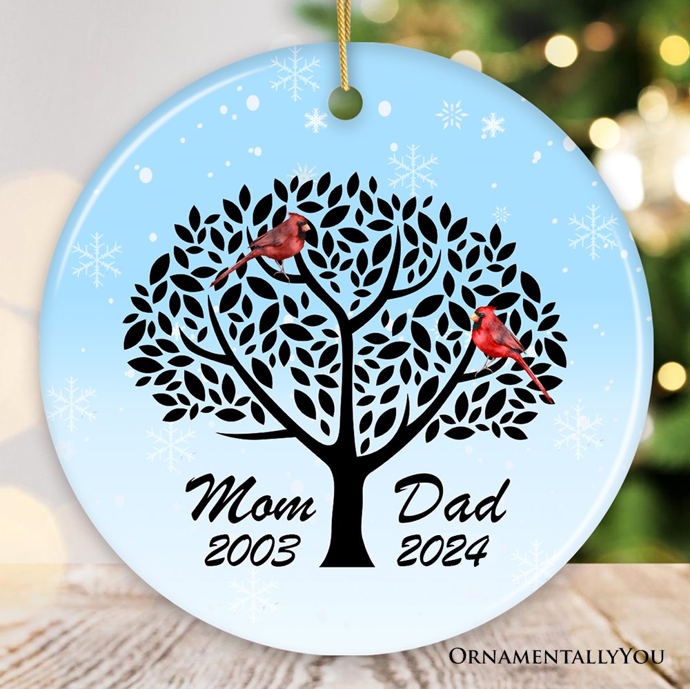 Dad and Mom Cardinals in The Tree Personalized Ornament Ceramic Ornament OrnamentallyYou Circle 