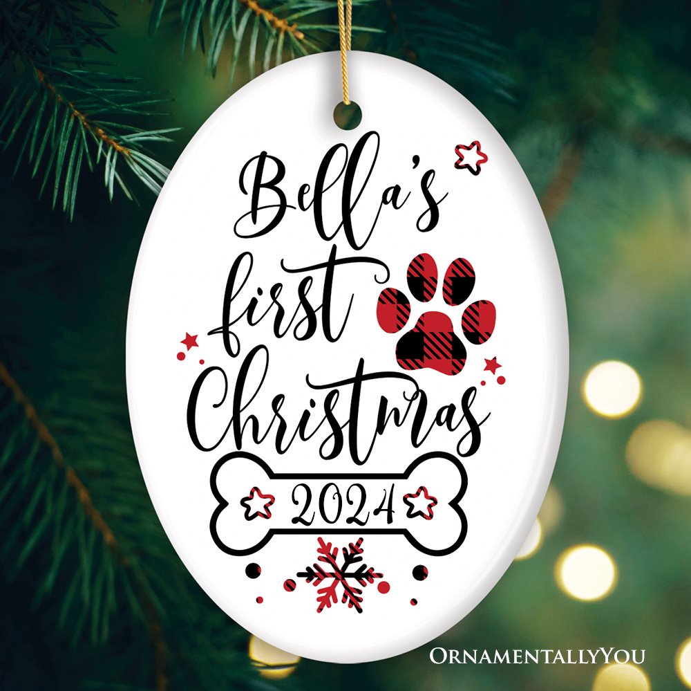 Dog Baby's First Christmas Ornament Ceramic Ornament OrnamentallyYou Oval 