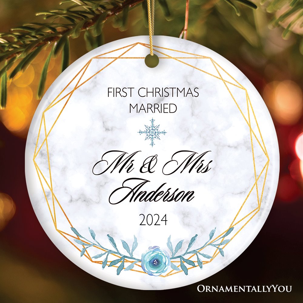 First Christmas Married Personalized Ornament Ceramic Ornament OrnamentallyYou Circle 