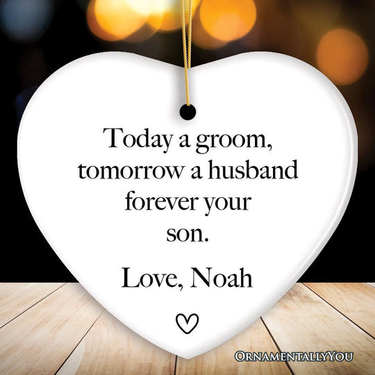 Mothers Gift from Groom Personalized Keepsake Wedding Ornament Ceramic Ornament OrnamentallyYou Heart 