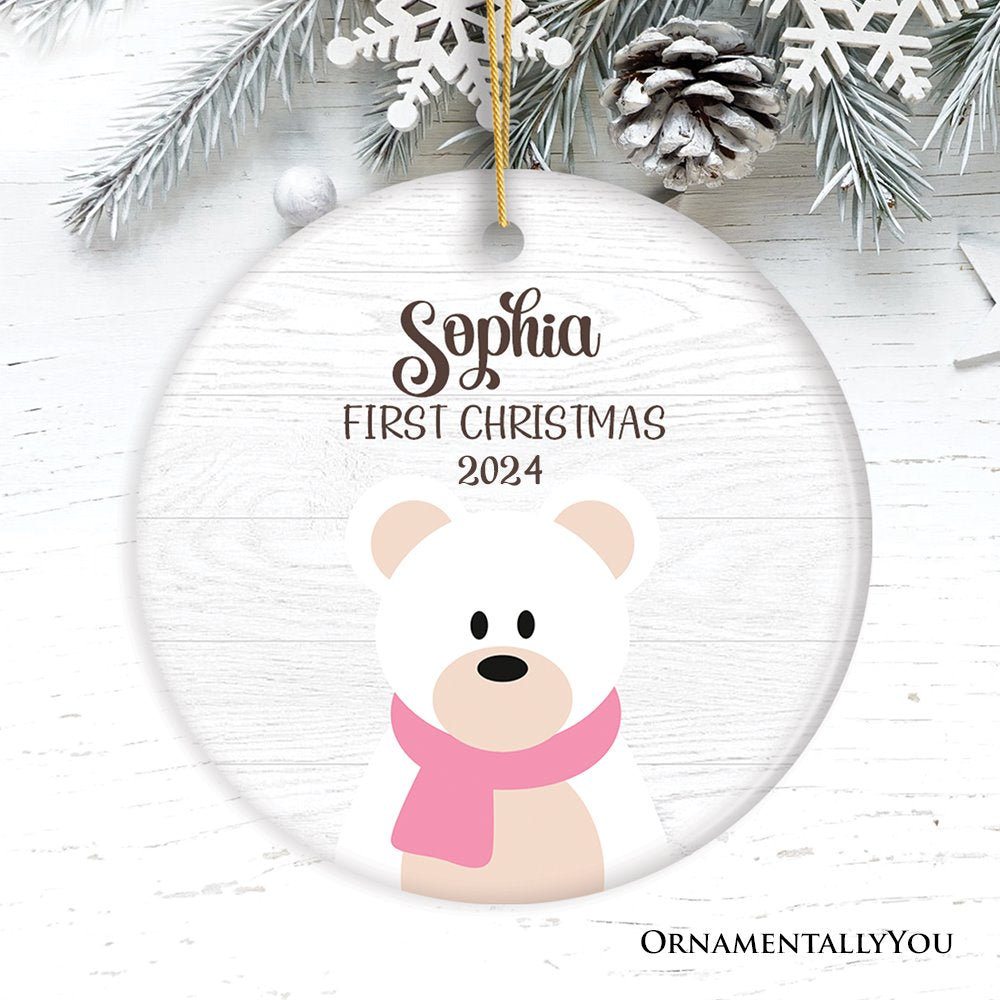 Cute Baby Polar Bear 1st Christmas Customized Ornament Ceramic Ornament OrnamentallyYou Circle 