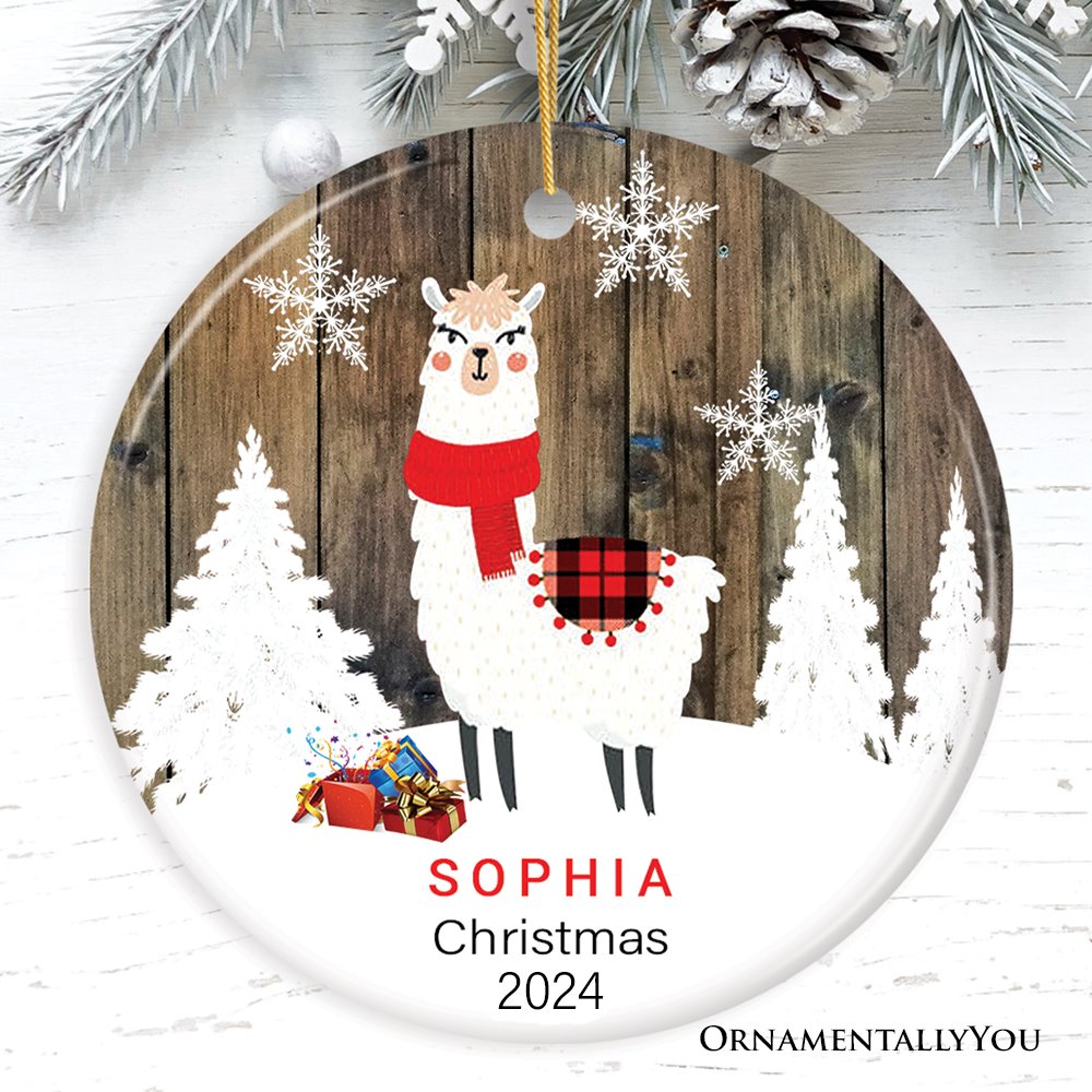 Personalized Alpaca/Llama Rustic Christmas Ornament Ceramic Ornament OrnamentallyYou 