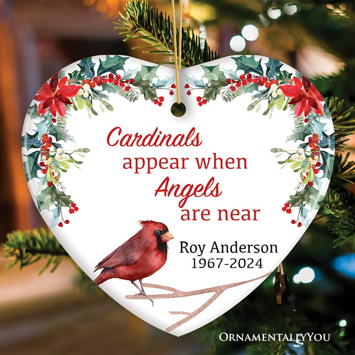 Personalized Cardinals Appear When Angels Are Near Floral Heart Ornament Ceramic Ornament OrnamentallyYou Heart 