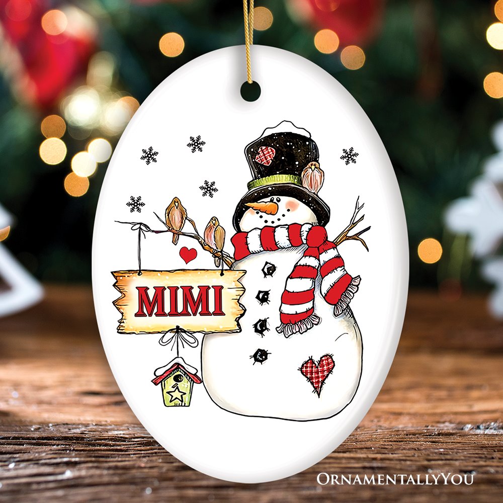 Personalized Snowman Christmas Ornament, Family Gift Ceramic Ornament OrnamentallyYou Oval 