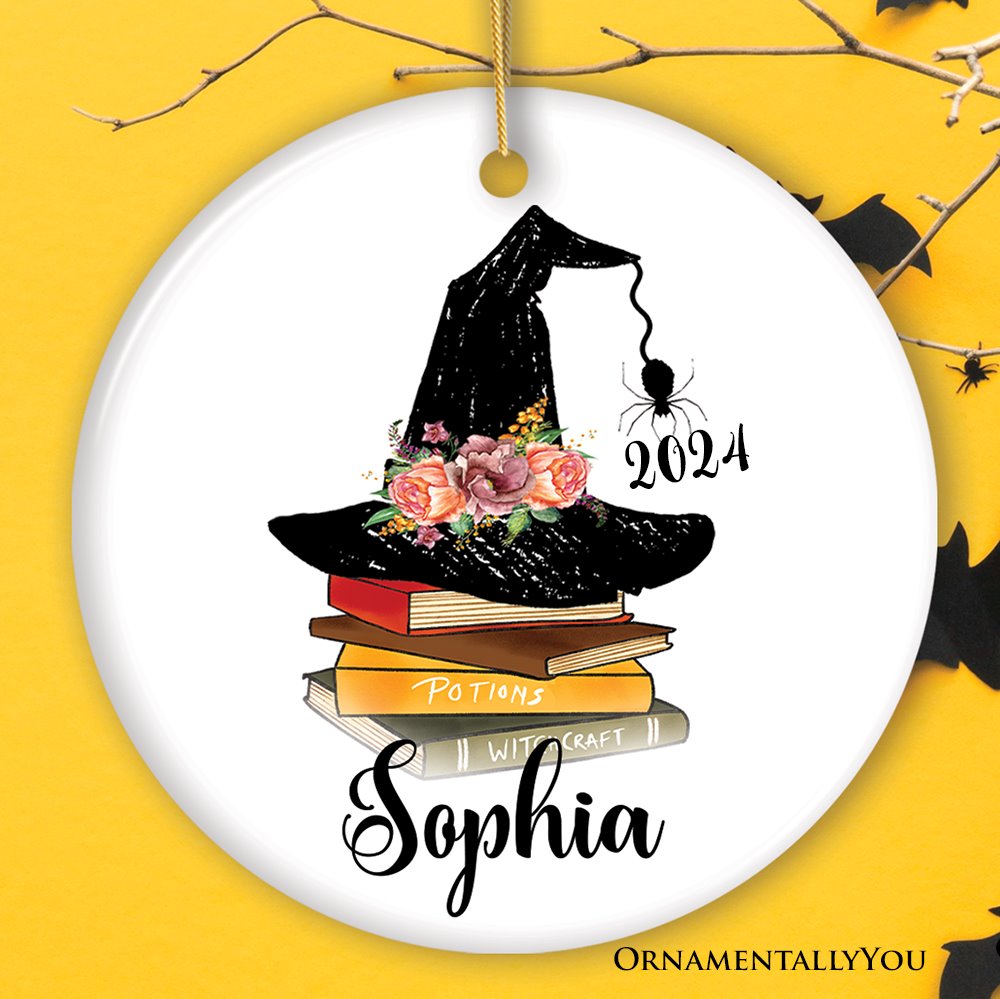 Witch Hat and Books Theme Customized Girls Ornament Ceramic Ornament OrnamentallyYou Circle 