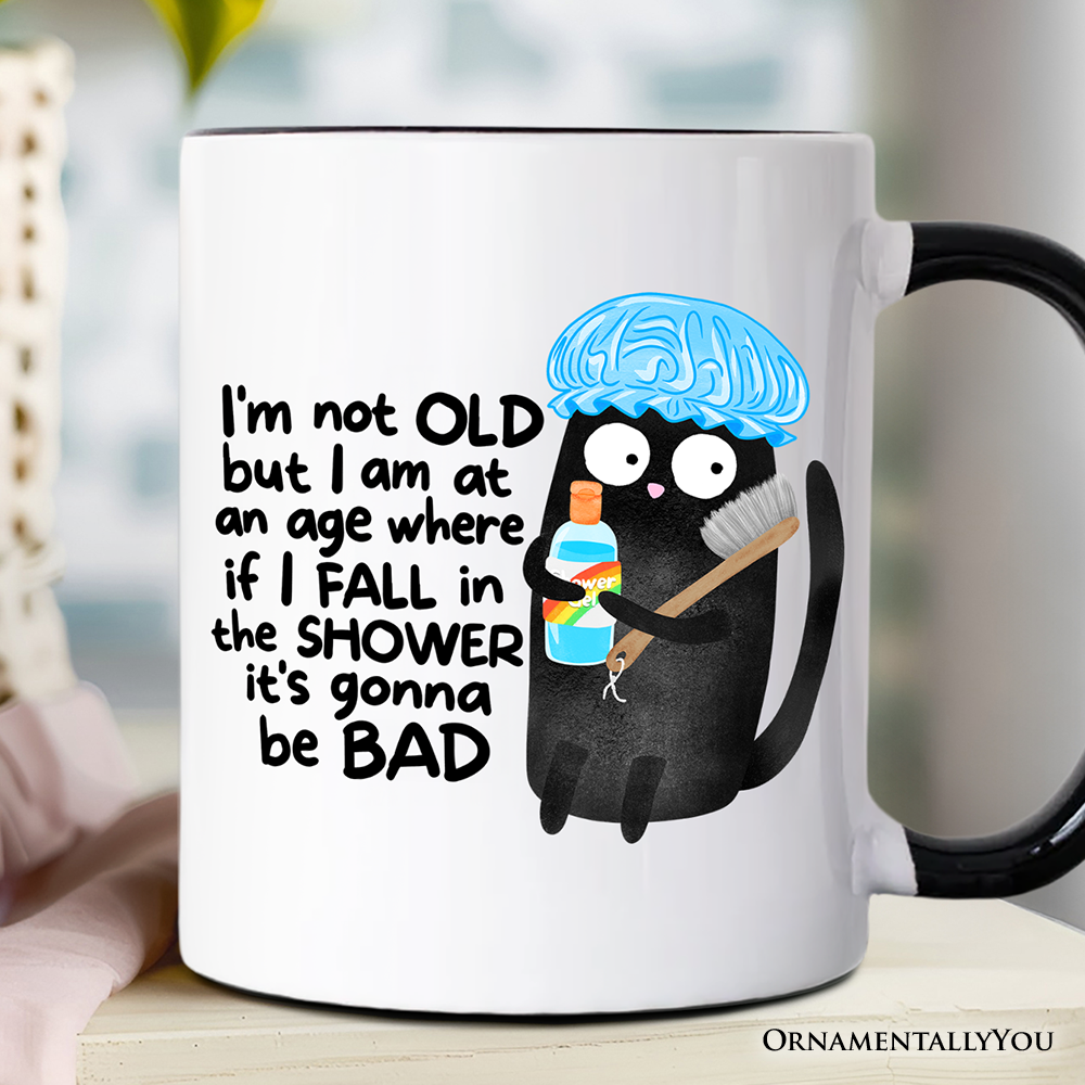 Old Black Cat Cute Mug, Funny Shower Sarcastic Animal Gift