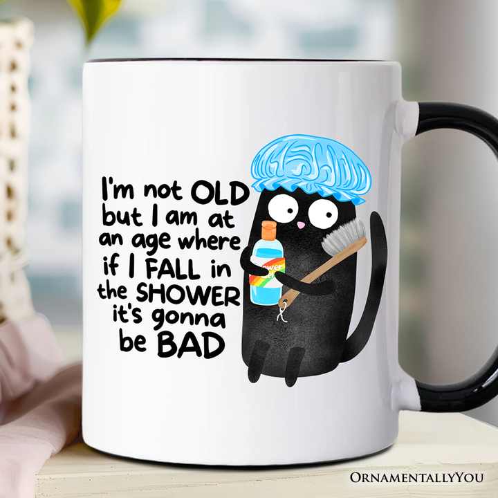Old Black Cat Cute Mug, Funny Shower Sarcastic Animal Gift