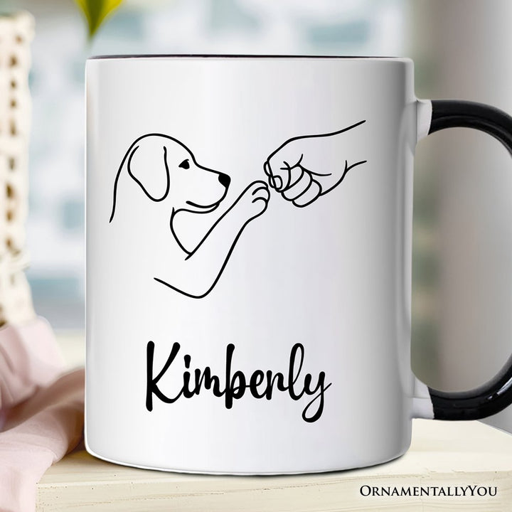 Paw Friends Minimalist Line Art Dog Personalized Mug, Cute Dog Parents Gift with Custom Name Personalized Ceramic Mug OrnamentallyYou Black Handle Customized 