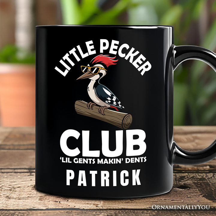 Little Pecker Club Personalized Mug, Funny Sarcastic Woodpecker Gift with Custom Name