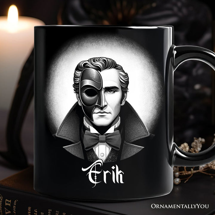 Phantom Opera Spooky Portrait Personalized Mug Horror Villain Theme Halloween Gift with Custom Name Personalized Ceramic Mug OrnamentallyYou Black Customized 