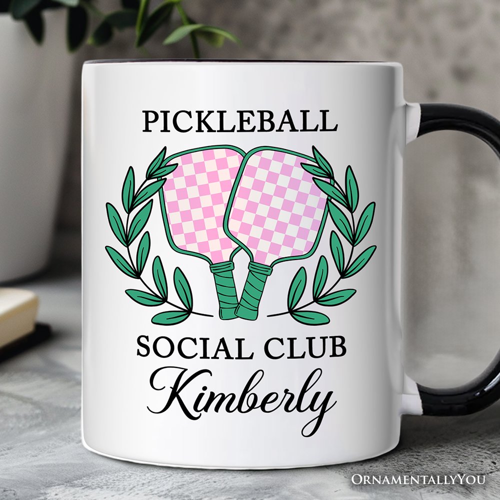 Pickleball Social Club Personalized Mug, Cute Retro Girly Sporty Gift with Custom Name Personalized Ceramic Mug OrnamentallyYou White - Black Customized 