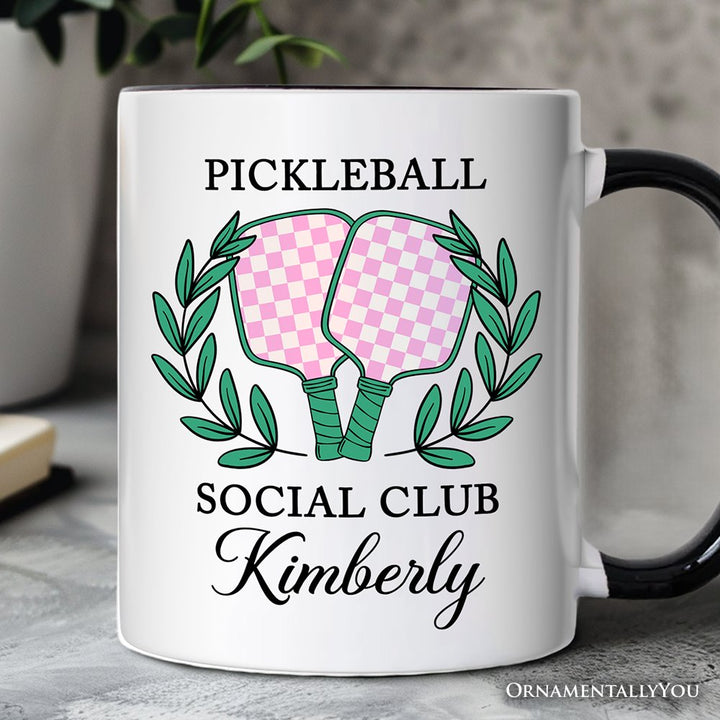 Pickleball Social Club Personalized Mug, Cute Retro Girly Sporty Gift with Custom Name Personalized Ceramic Mug OrnamentallyYou White - Black Customized 