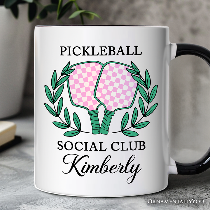 Pickleball Social Club Personalized Mug, Cute Retro Girly Sporty Gift with Custom Name