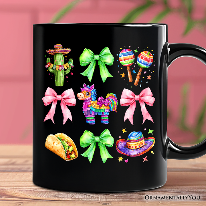 Cinco De Mayo Coquette Bow Mug, Mexican Fiesta Maracas Souvenir Gift
