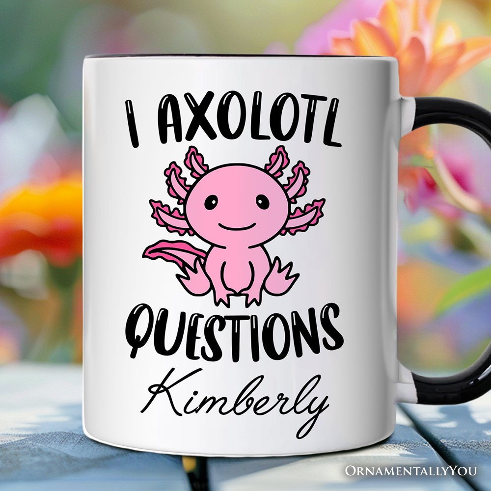 Cute Pink Axolotl Personalized Mug, Salamander Animal Gift with Custom Name Personalized Ceramic Mug OrnamentallyYou White - Black Customized 