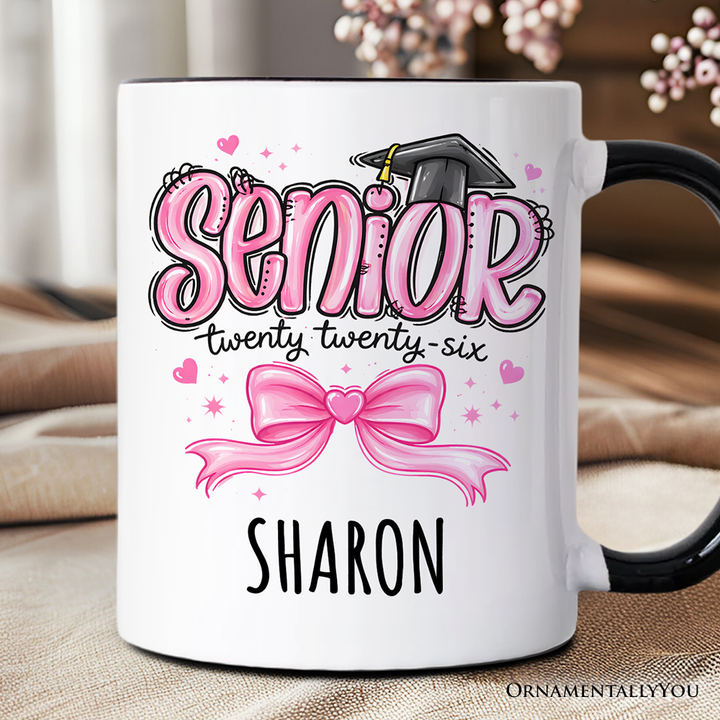 Pink Coquette Senior Class of 2026 Personalized Mug, Graduation Gift with Custom Name