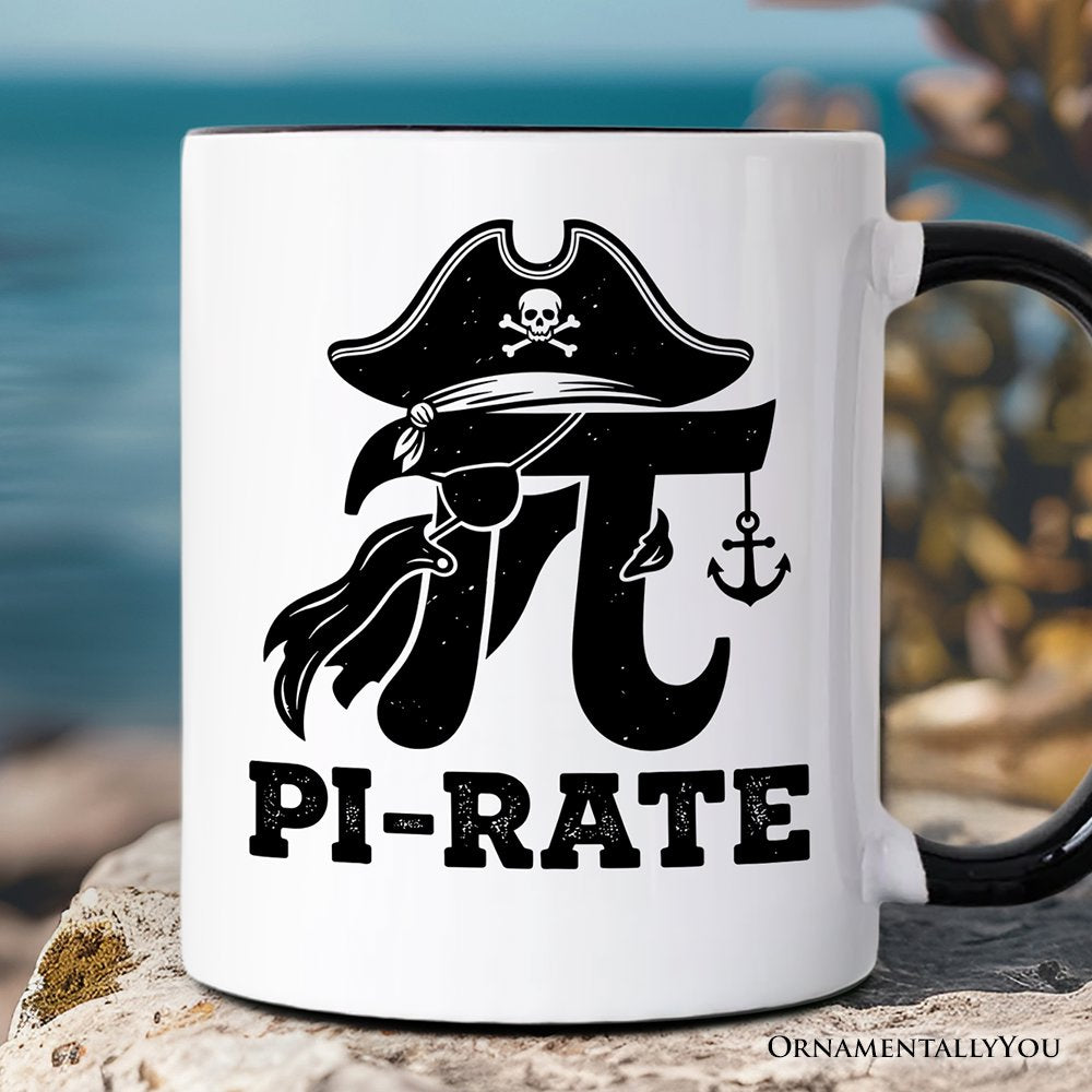 Pi 3.14 Pirate Mug, Funny Math Pun Pi Day Gift Personalized Ceramic Mug OrnamentallyYou Black Handle Non-Custom 