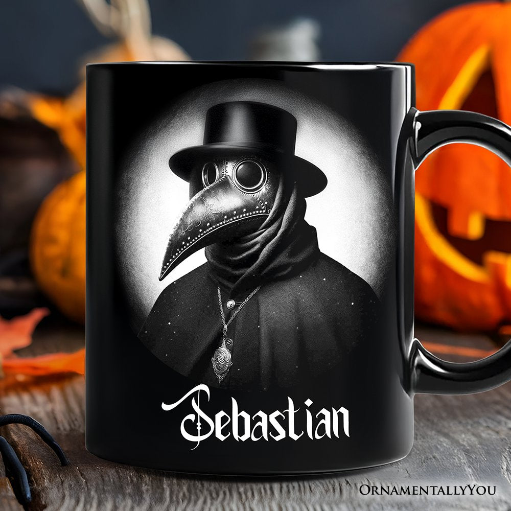 Plague Doctor Spooky Portrait Personalized Mug Horror Villain Theme Halloween Gift with Custom Name Personalized Ceramic Mug OrnamentallyYou Black Customized 