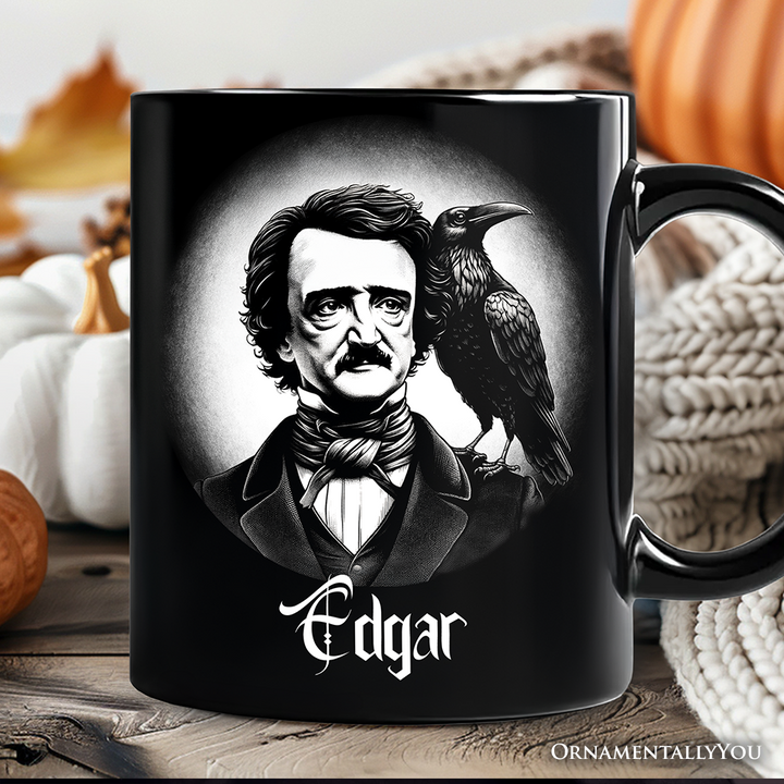 Edgar Allan Poe Spooky Portrait Personalized Mug Horror Villain Theme Halloween Gift with Custom Name