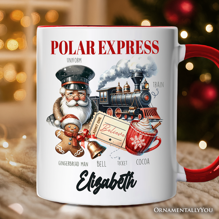 Polar Express Christmas Personalized Mug, Vintage Holiday Santa Gift with Custom Name