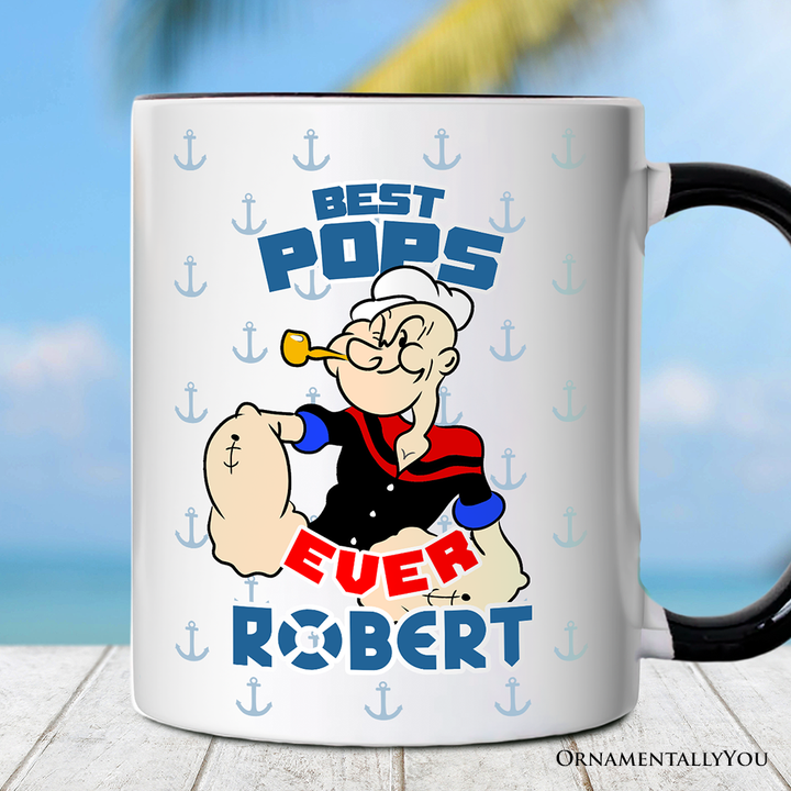Best Pops Ever Personalized Mug, Classic Popeye the Sailorman Dad Gift with Custom Name