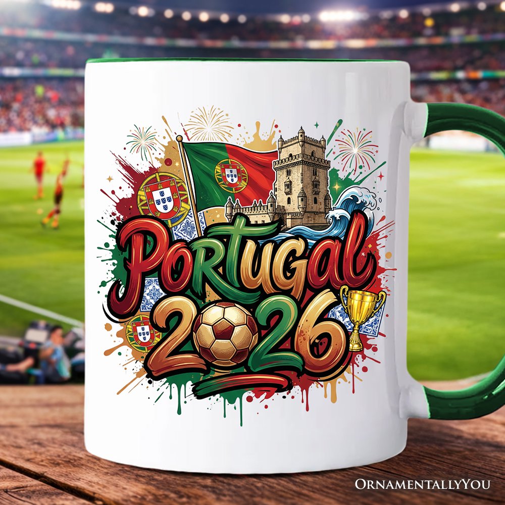 Portugal 2026 Soccer Cup Global Championship Mug, Football Fans Gift Personalized Ceramic Mug OrnamentallyYou Green Handle Non-Custom 