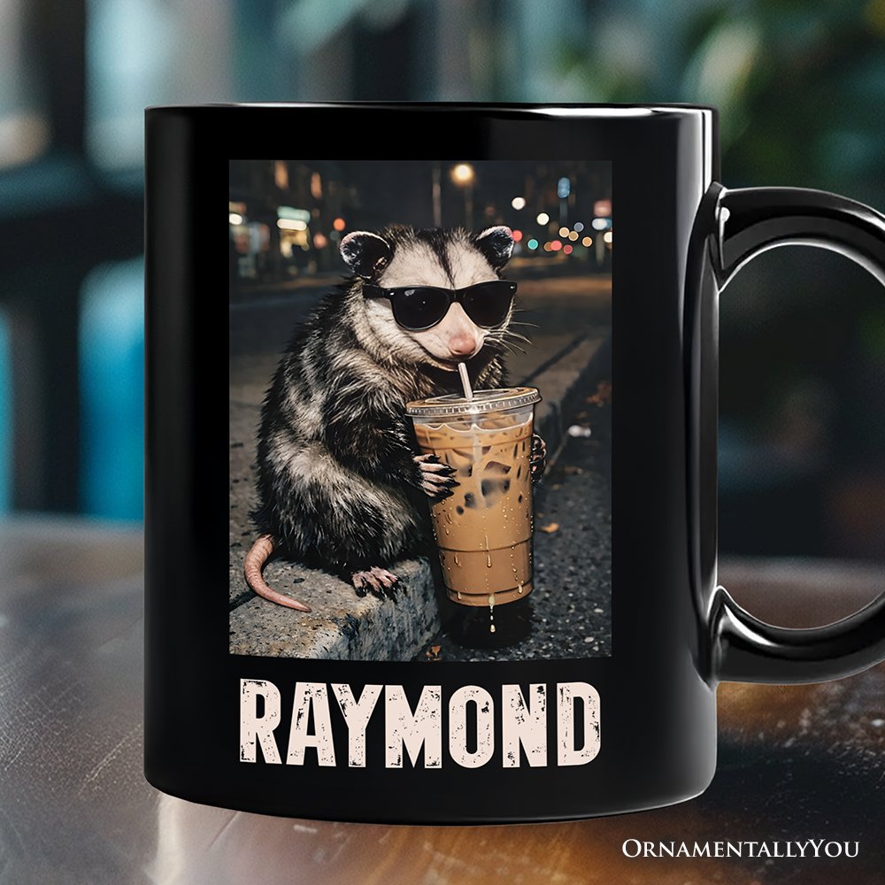 Iced Coffee Opossum Personalized Mug, Funny Animal Meme Gift with Custom Name Personalized Ceramic Mug OrnamentallyYou Black Customized 