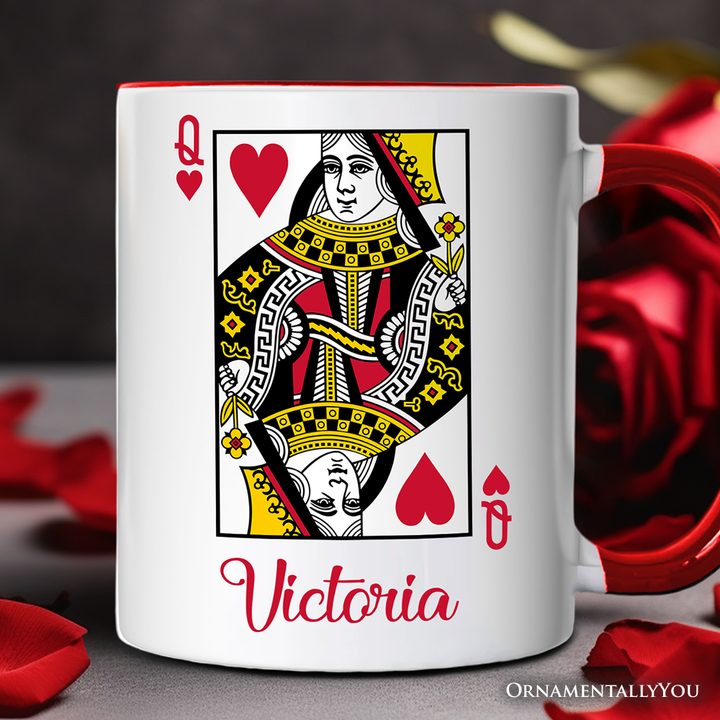 Queen of Hearts Card Personalized Mug, Classic Retro Love Valentine Gift with Custom Name