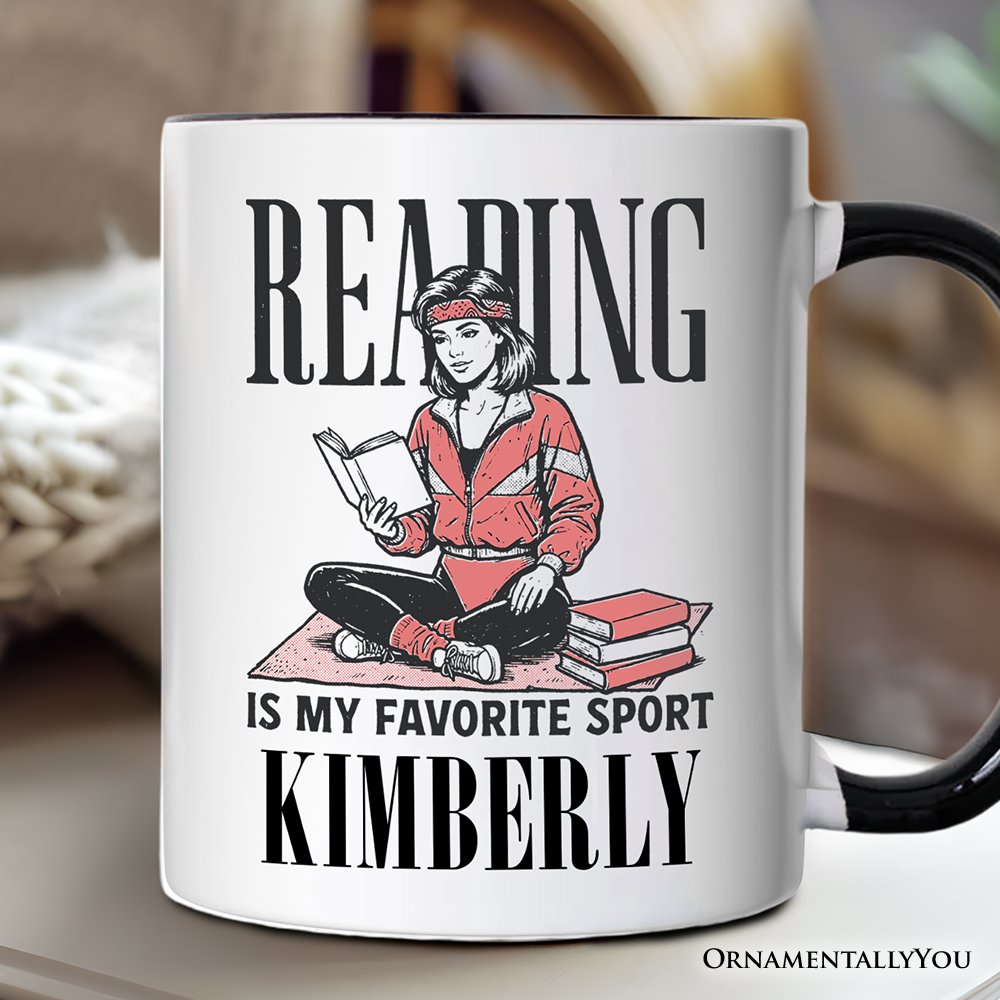 Reading Is My Favorite Sport Bookworm Personalized Mug, Retro Bibliophile Gift with Custom Name Personalized Ceramic Mug OrnamentallyYou White - Black Customized 
